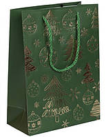 Подарунковий пакет новорічний зелений 23х18х8см