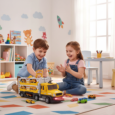 Великий дитячий трейлер з автотреком ігровий набір вантажівка автовоз 8 машинок автомагістраль 127 см звук світло