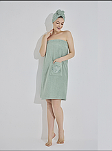 Набір для сауни жіночий Karna красивий, жіночий рушник на липучці якісний комплект М'ятний