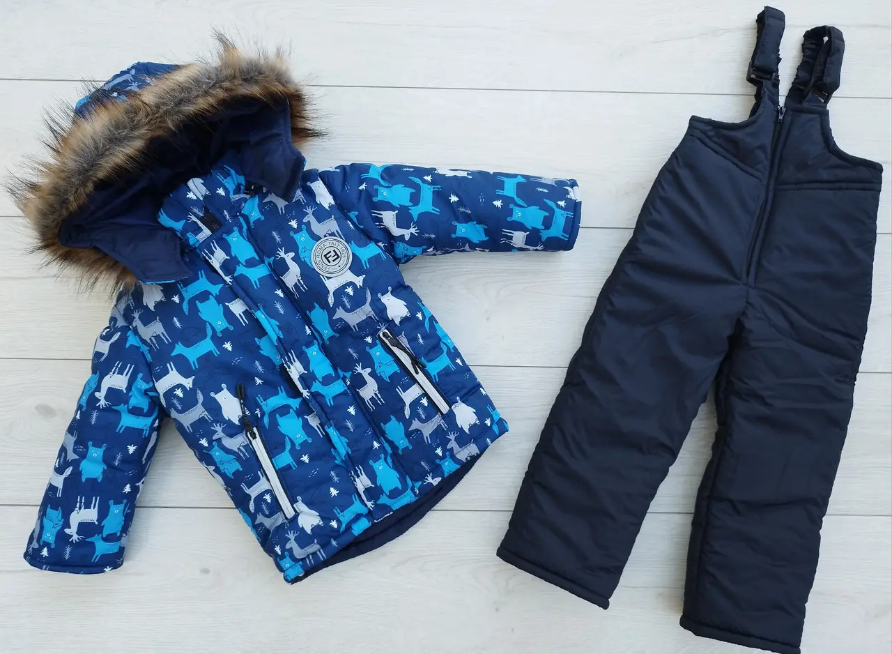 Дитячий зимовий комбінезон+ штани "Звірятка" на овчині хлопчик 4 роки 104-110 см, фото 1