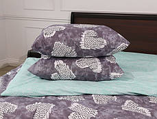 Сірий євро максі комплект постільної білизни для пари із сердечками 200*220 комбінований бавовняний з Бязі Gold, Черешенька, фото 3