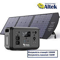 Комплект зарядна станція AL 1200 PowerBox Plus + розкладна панель 120W ALT-120, чорна