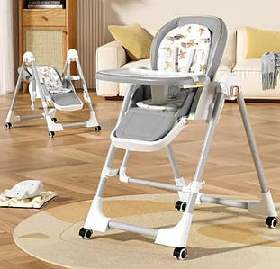 Стільчик для годування BabyChair складаний з регульованою спинкою, столиком і колесами