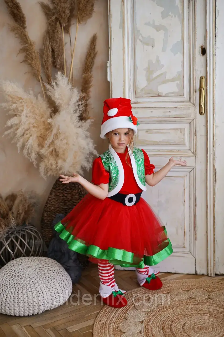 «Ельф новорічний» карнавальний костюм для дівчинки. Дитячий костюм Ельфа для дівчинки