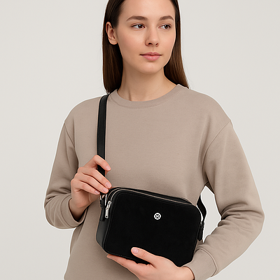 Сумка жіноча зі шкіри та замші чорна  (517)