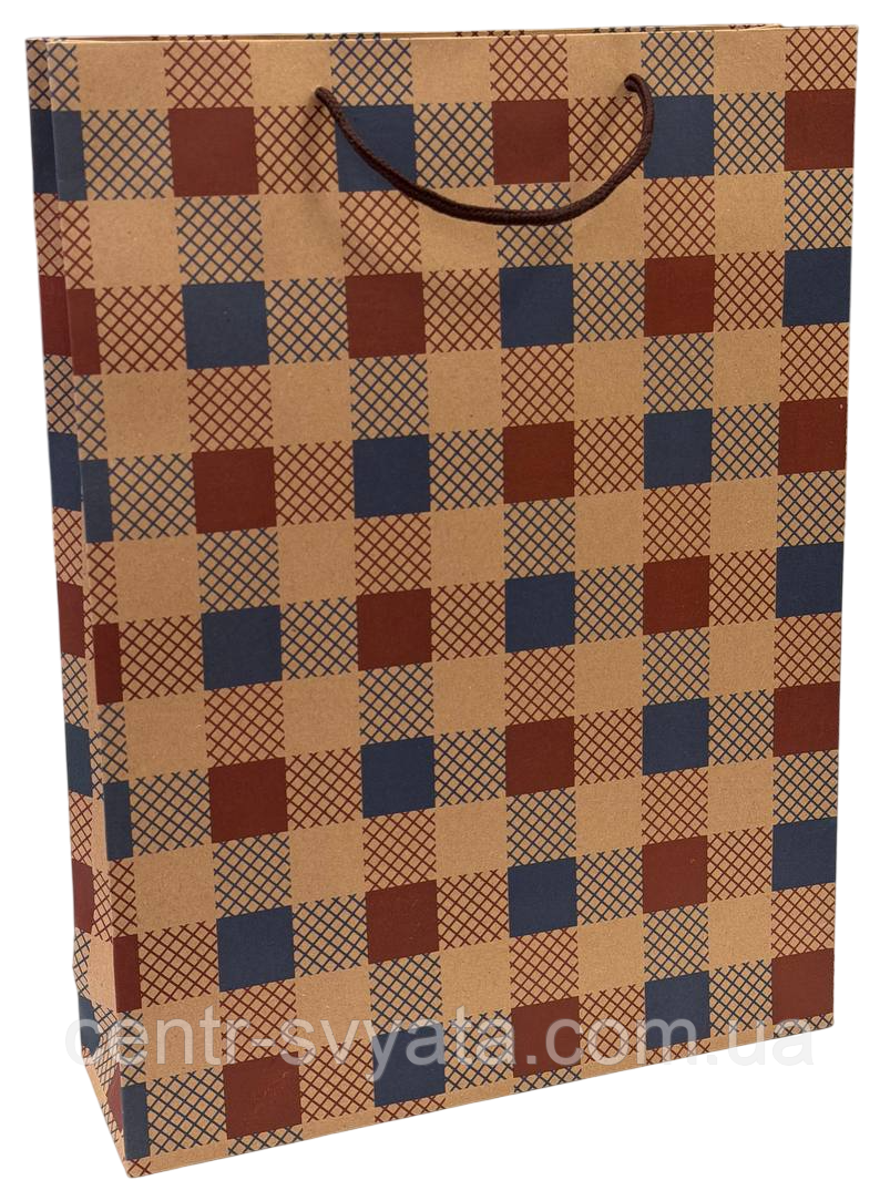 Подарунковий пакет "Клітинка на крафті" 31х42х10 см