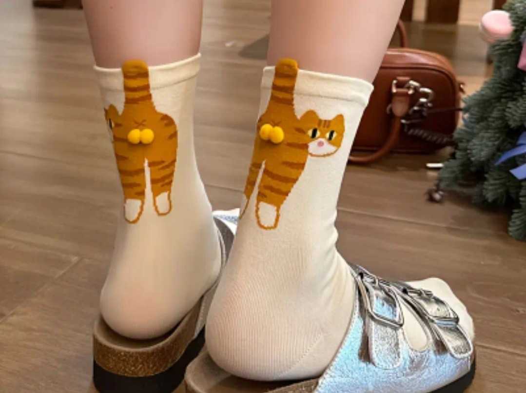 Шкарпетки жіночі кіт із яйцями креативні прикольні з 3d-дизайном, фото 1