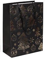 Подарунковий пакет новорічний чорний 23х18х8см