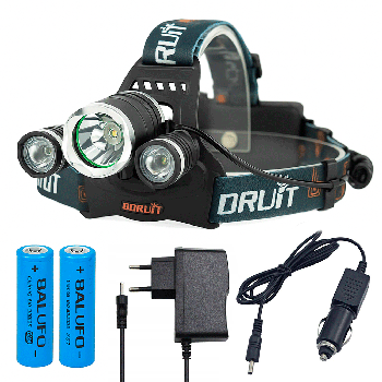 Налобний ліхтар с 2 акумуляторами, RJ 3000 Т6+2XPE, від мережі та прикурювача / Акумуляторний ліхтарик на голову