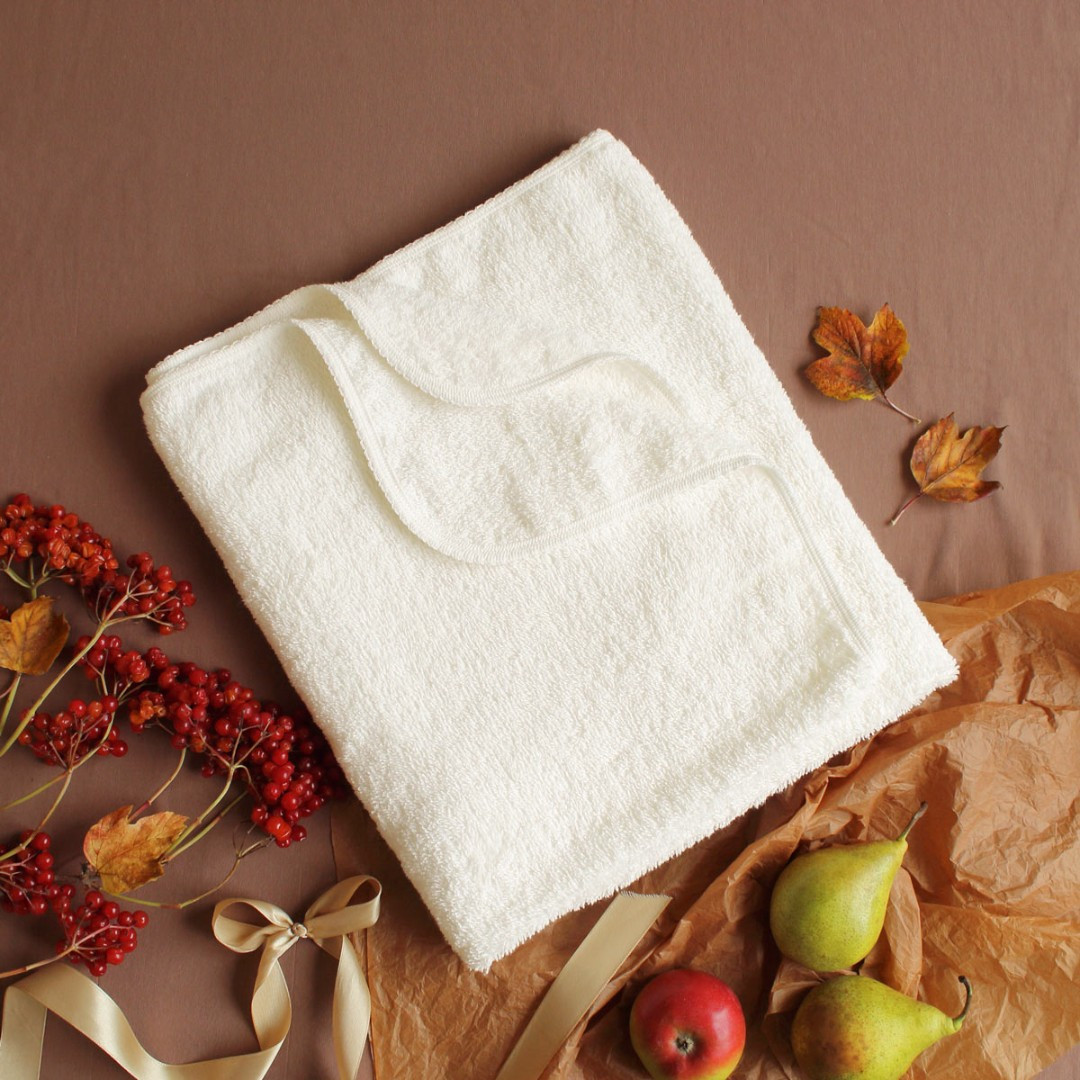 Тепла Махрова крижма без кутика молочного кольору 90х80 см базова модель з натуральної бавовни