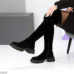 Високі замшеві чорні чоботи блискавка ботфорти по всій довжині