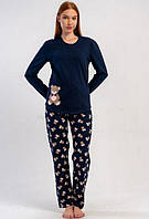Байкова жіноча піжама Vienetta синя з принтом бавовна