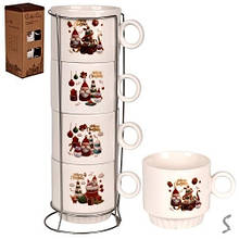 Чашки на підставці новорічні Christmas 5предметів 250мл R34145