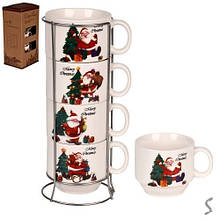 Чашки на підставці новорічні Happy Christmas 5 предметів 180мл R34147