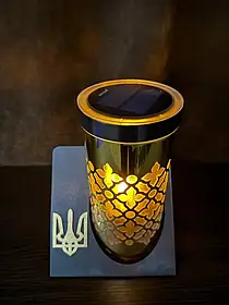 Лампадка сонячна батарея на підставці (Золота) 24см в NEW дизайні!!! Герб