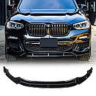 Передний спойлер 3D (для M-Sport 2018-2022, черный глянец) для BMW X4 G02 2018- гг