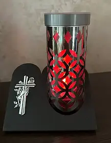 Лампадка на сонячній батареї срібна,імітація полум'я свічки, 21 см