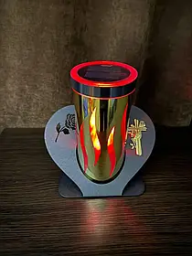 Лампадка сонячна батарея на підставці (Золота) 24см Серце