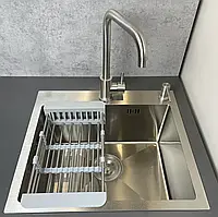 Врезной комплект для кухни 50х45 см мойка из нержавеющей стали с дозатором и сушкой