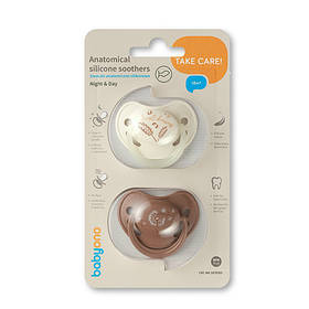 Пустушка анатомічна силіконова BabyOno від 18 міс біла/коричнева 2шт