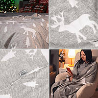 Плед флисовый ARDESTO Christmas Fleece "Олени" 130х160см, Новогодний, Теплый и Мягкий (100% Полиэстер)