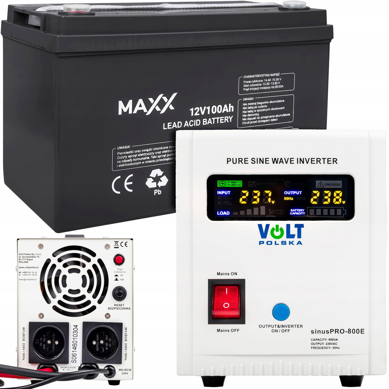 ДБЖ інвертор SINUSPRO 800E 12В чистий синус з акумулятором 100 А·год VOLT POLSKA, фото 1