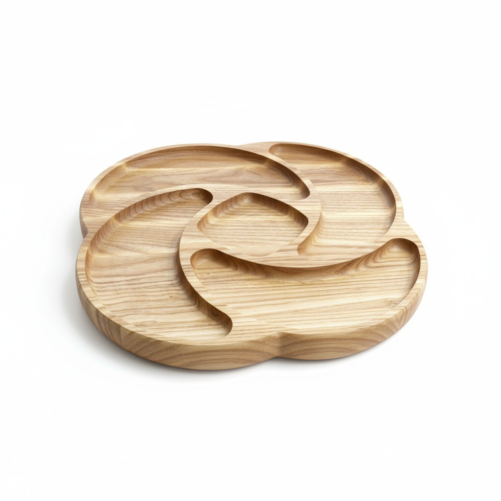 Менажниця з дерева секційна тарілка з відсіками для подачі м'ясних страв, закусок і нарізки "Містик" ясень 29 см, фото 1