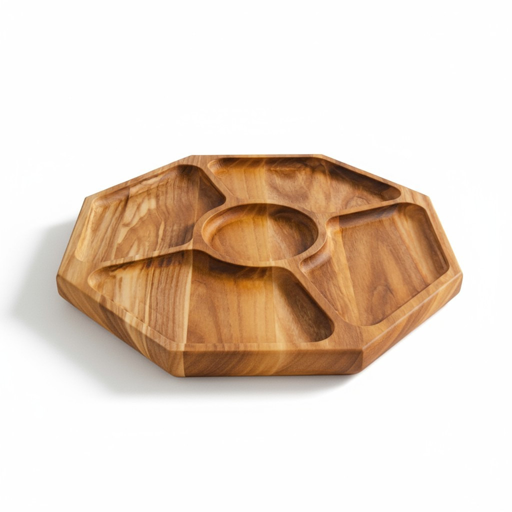 Менажниця дерев'яна секційна тарілка з розділювачами для подачі м'ясних страв та закусок "Монета" ясень 24 см, фото 1