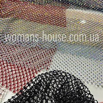 Трикотаж сітка з камінням ширина 140 см стрейч блискуча рулон Від 25 м