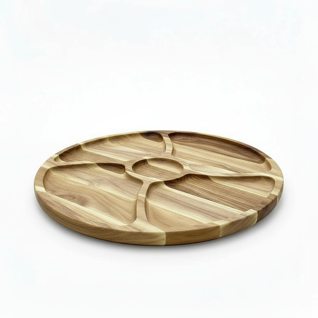 Менажниця дерев'яна секційна тарілка з розділювачами для подачі м'ясних страв та закусок "Торнадо" ясень 29 см, фото 1