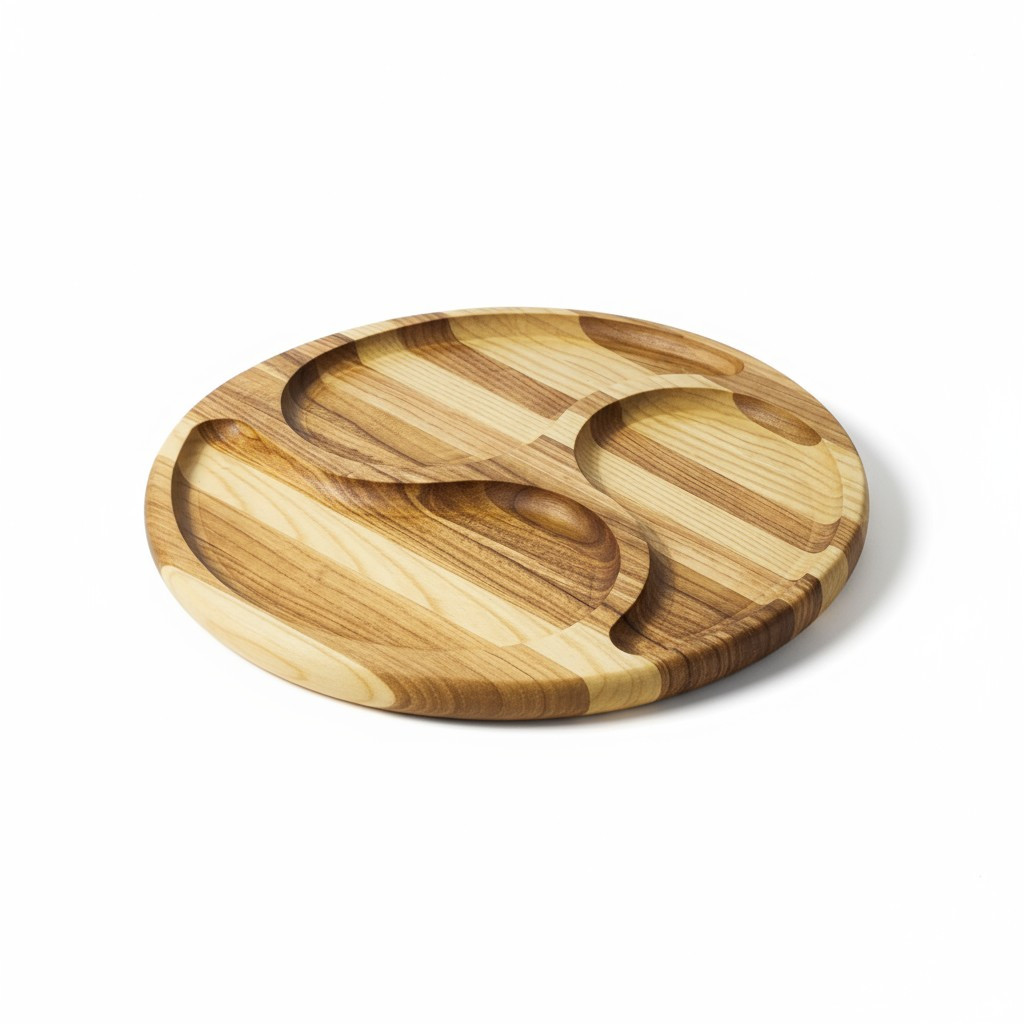 Дерев'яна тарілка менажниця з роздільниками для подачі страв і закусок "Тюльпан" ясень д29 см, фото 1