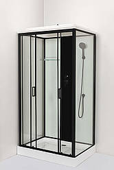 Прямокутний душовий бокс GLS 110SLW ALL BLACKS 110х90х215 низкий піддон, ччорний профіль, білі задні стінки, передні матові