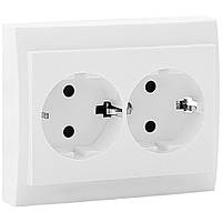 Розетка подвійна з заземленням вбудована SVEN SE-60027 біла