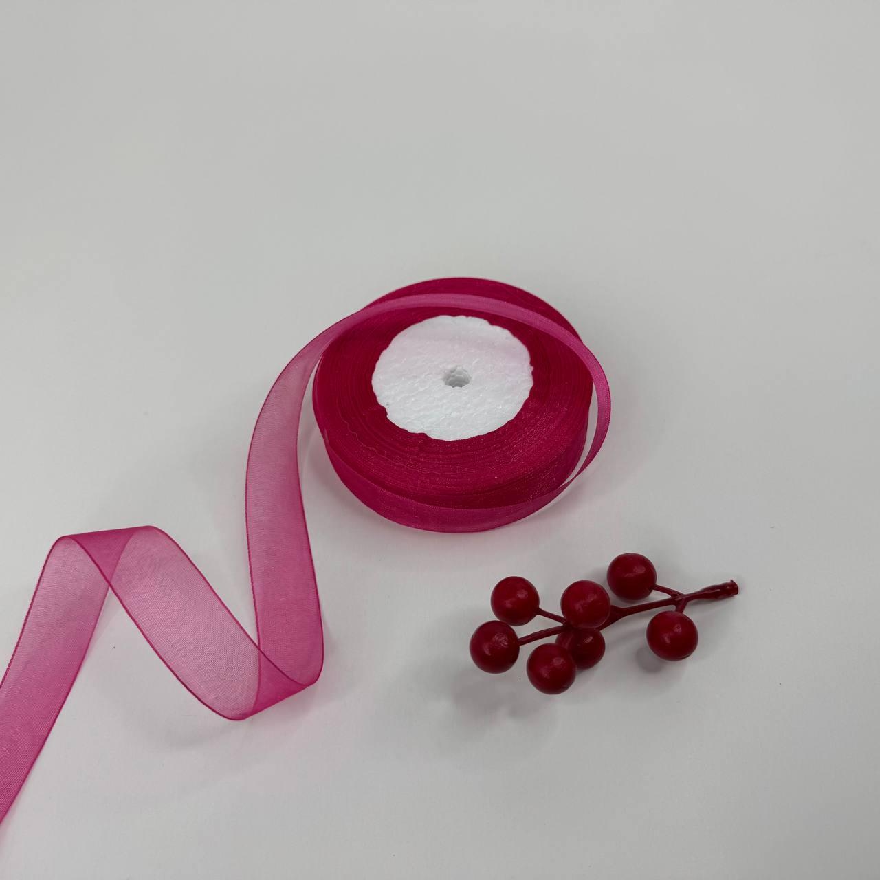 Стрічка - органза ✿ , 2 см, малинова, 46 м - рулон, фото 1