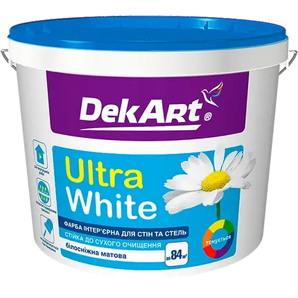 Фарба інтер'єрна для стін та стель білосніжна "Ultra White" DekArt білий (база А) 12.6 кг, фото 1