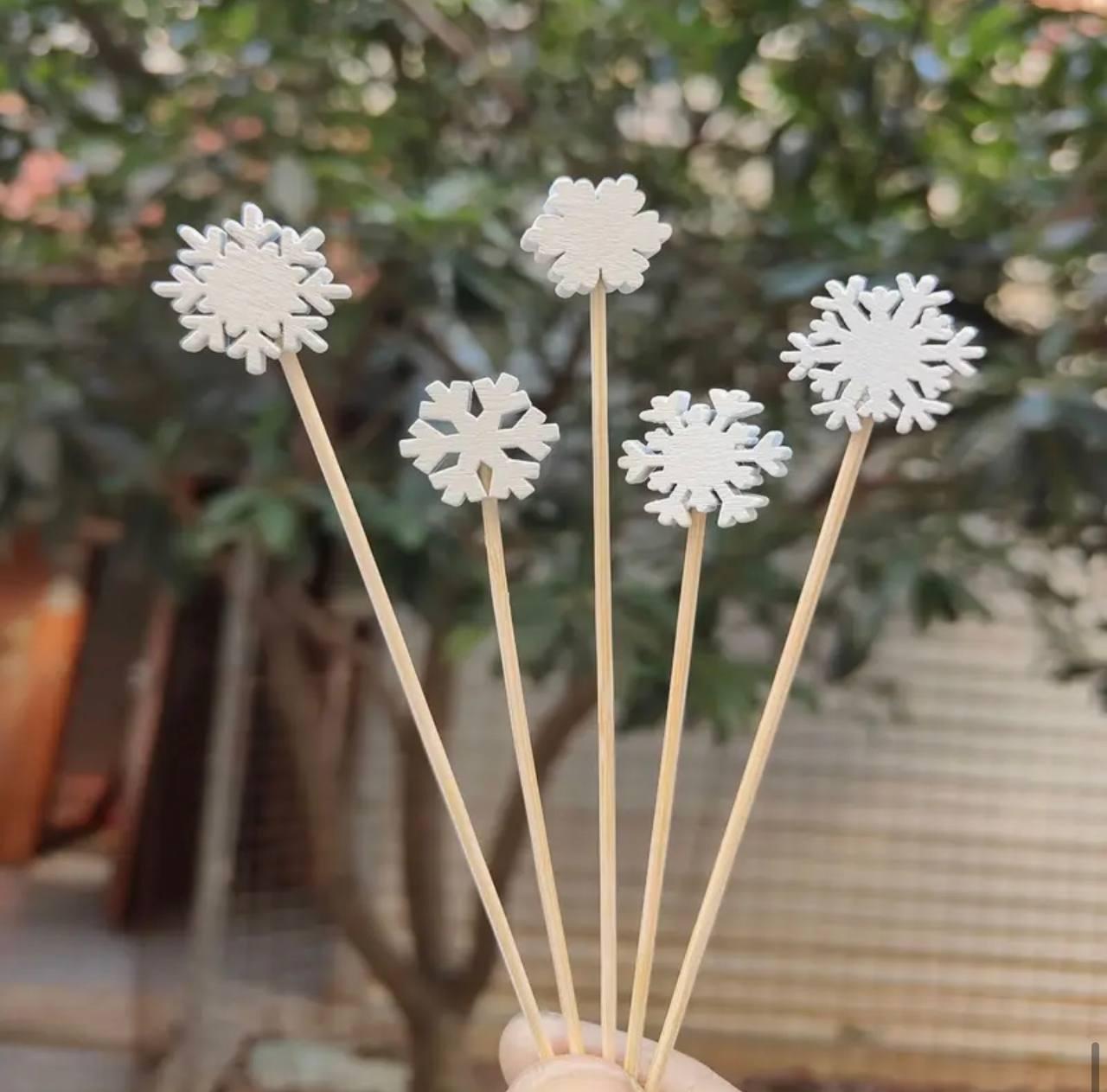 Дерев'яні шпажки Сніжинки 10 шт, 13 см, фото 1