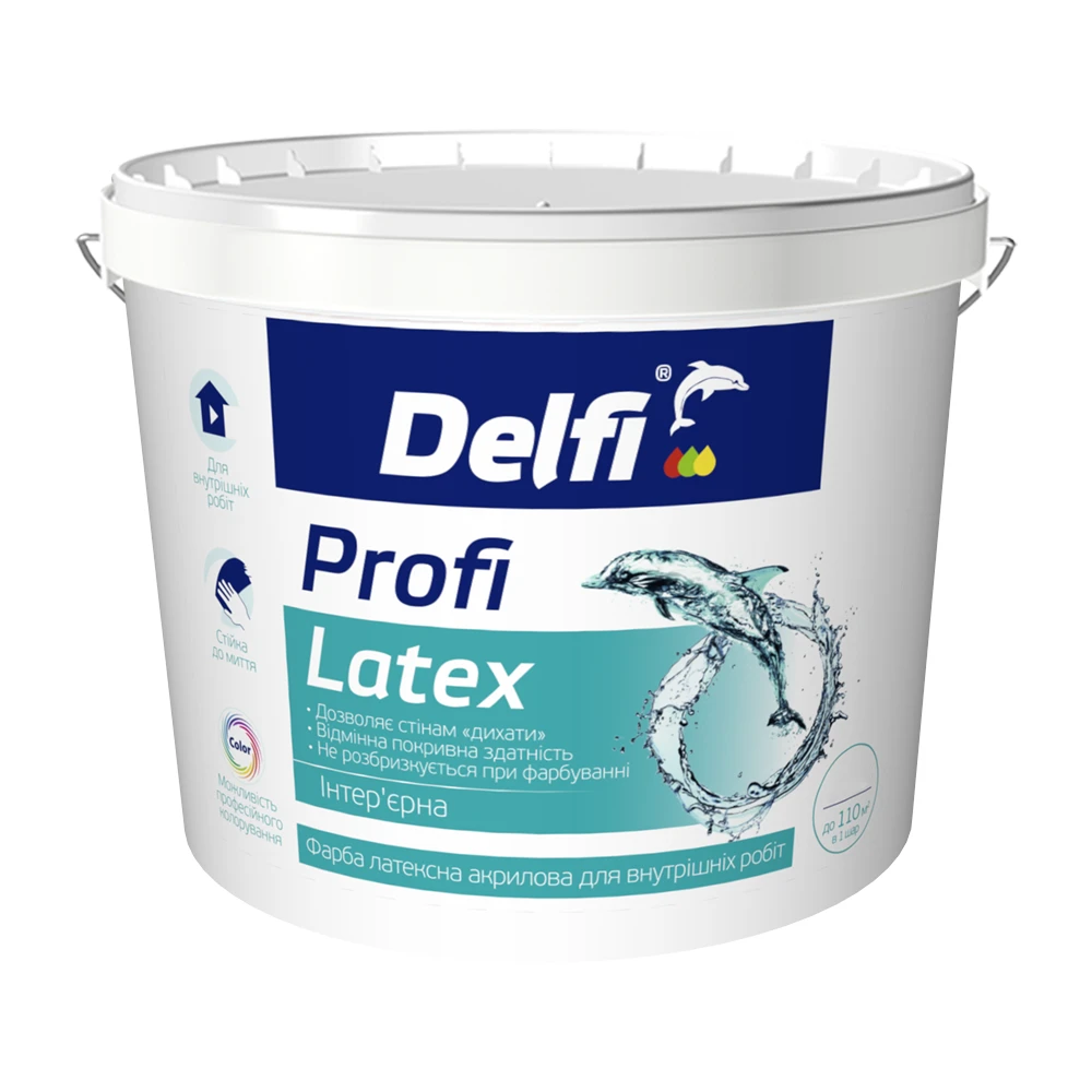 Фарба латексна акрилова для внутрішніх робіт "Profi Latex" Delfi білий (база А) 1.4 кг