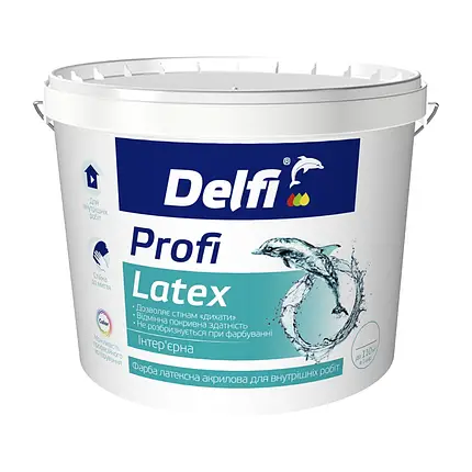 Фарба латексна акрилова для внутрішніх робіт "Profi Latex" Delfi білий (база А) 1.4 кг, фото 1