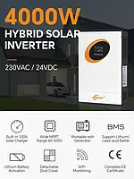 Гібридний інвертор jsdsolar 4 кВт 24 В MPPT 100A сонячний зарядний пристрій 500 В постійного струму PV