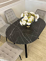 Стіл Еліпс чорний мармур, 110×75 см +40 см вставка, розкладний обідній, ЛДСП