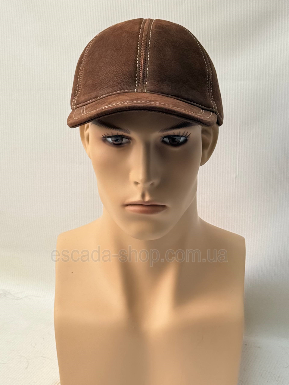Чоловіча утеплена бейсболка з гладенької шкіри Коричнева, фото 1