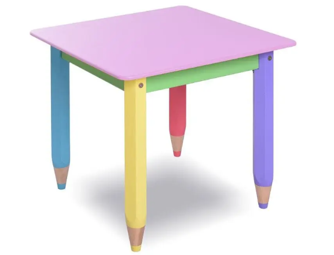 Столик для дітей Олівчики 60*60 з пеналом, колір стільниці  рожевий