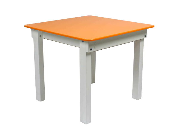 Стіл для дитини  Woody з білим пеналом з помаранчевою стільницею.