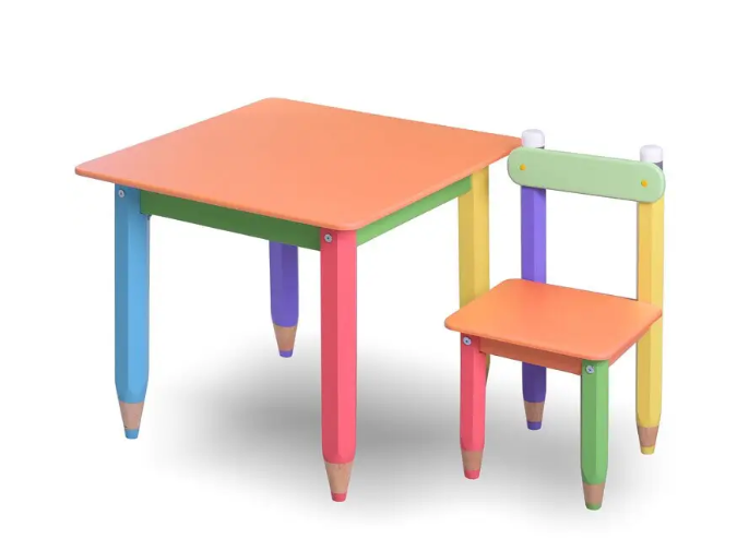 Столики та стільці для малюків | комплект стіл з пеналом та стільцями 2шт (колір стільниці  помаранчевий)