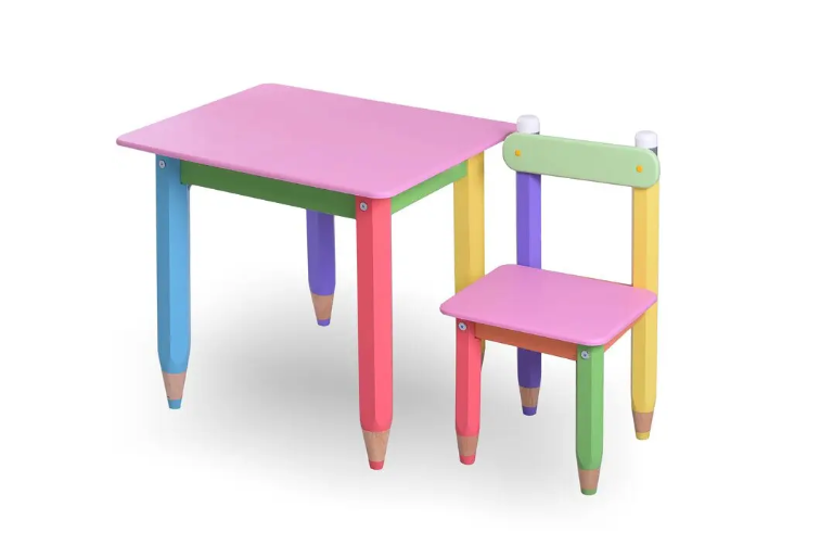 Комплект стільці та стіл | дитячий набір "Олівці" 60х40 столик та стільчик 1шт (колір стільниці  рожевий)