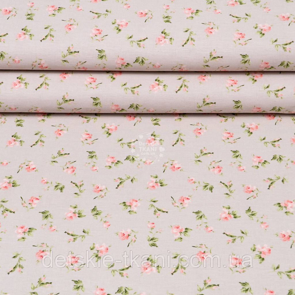 Ранфорс шириною 240 см "Маленькі трояндочки" сірий (теплий відтінок), №5775, фото 1