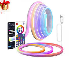 Світлодіодна неонова USB стрічка з керуванням від телефону SFK-11 Bluetooth Гнучка світлодіодна стрічка RGB 5м