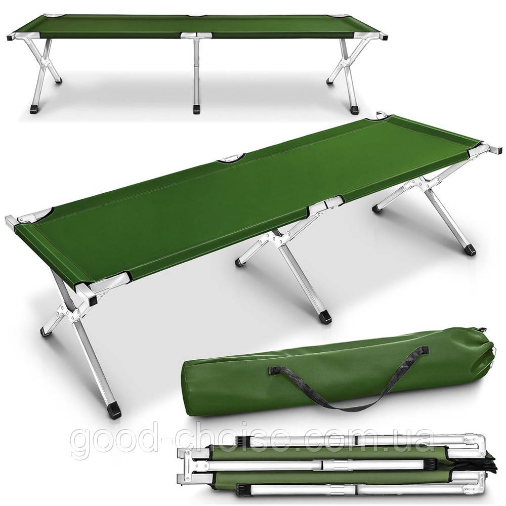 Розкладушка до 120кг (189х60х45см), Зелена / Розкладушка туристична / Розкладне ліжко для кемпінгу, фото 1