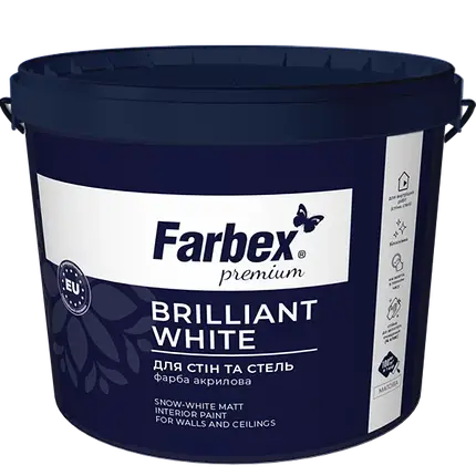 Фарба інтер’єрна для стін і стель білосніжна ВДА "Brilliant White" Farbex білий (база А) 4.2 кг, фото 1