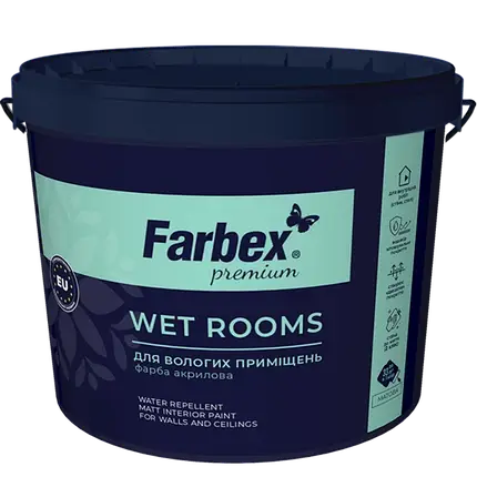 Фарба для вологих приміщень ВДА "Wet Rooms" Farbex білий (база А) 1.4 кг, фото 1